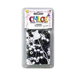 Chloé - 200 Perles Rondes Pour Cheveux - Noires Et Blanches